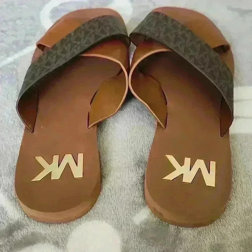 Michael Kors Glenda Leather and Logo Slides